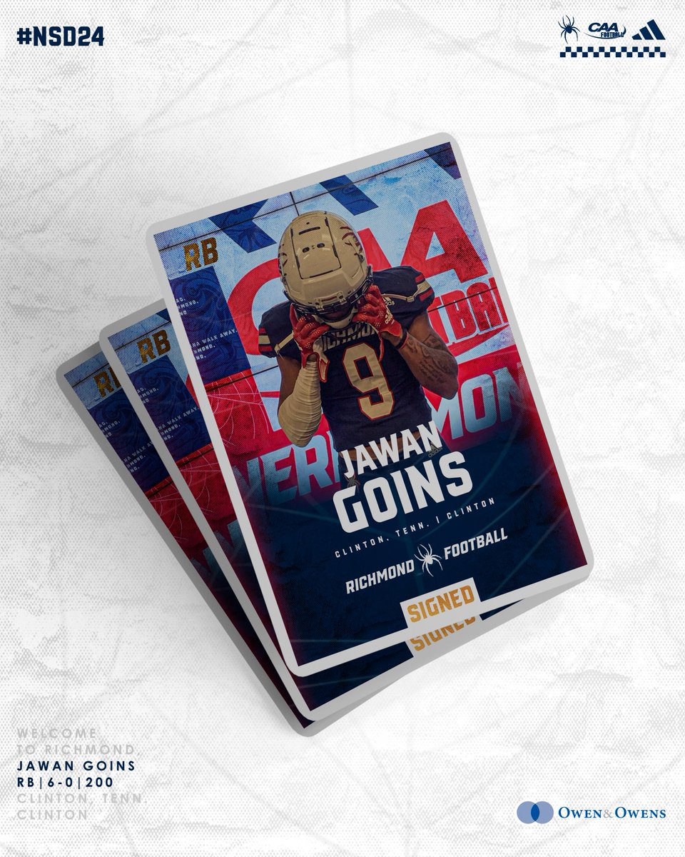 𝙎𝙄𝙂𝙉𝙀𝘿 ✍️🕷️

Jawan Goins (<a href="/JawanGoins9ine/">Jawan Goins</a>) 
RB | 6-0 | 200
Clinton, Tenn. | Clinton 

#OneRichmond | #NSD24