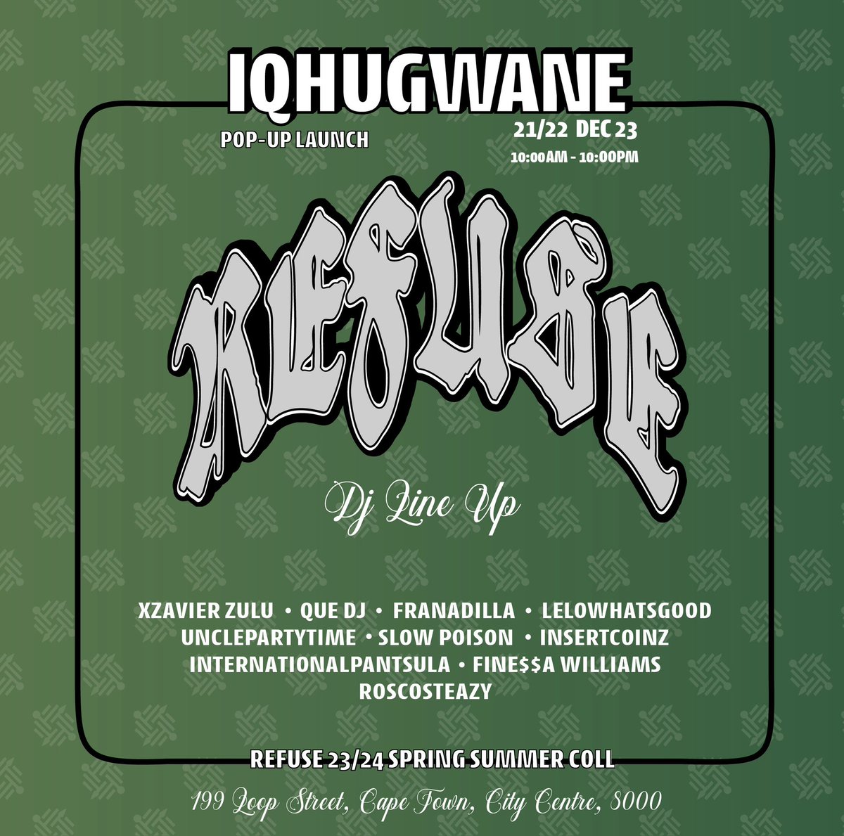 Join us tomorrow at our 1st pop up in CapeTown @INFLUHKS 188 Loop Street. Doors open at 10am til 10pm.

See you there😊