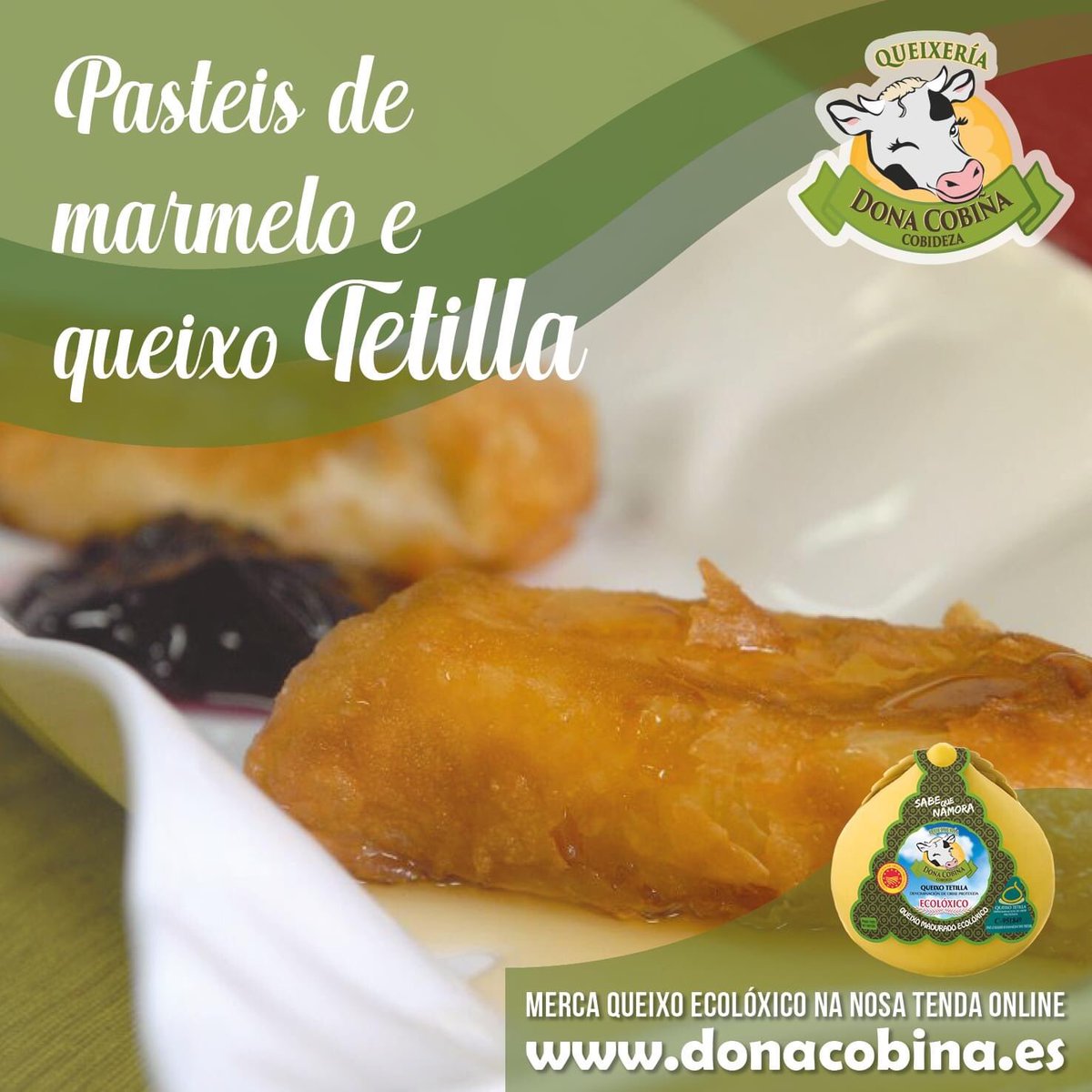 Triunfa estas festas con estes pasteis de marmelo e queixo Tetilla Dona Cobiña! 
Son súper fáciles de facer e conquistarán todos os padais!

Receita aquí: bit.ly/480Tujv

✅ Merca o teu queixo ecolóxico na nosa tenda online: donacobina.es