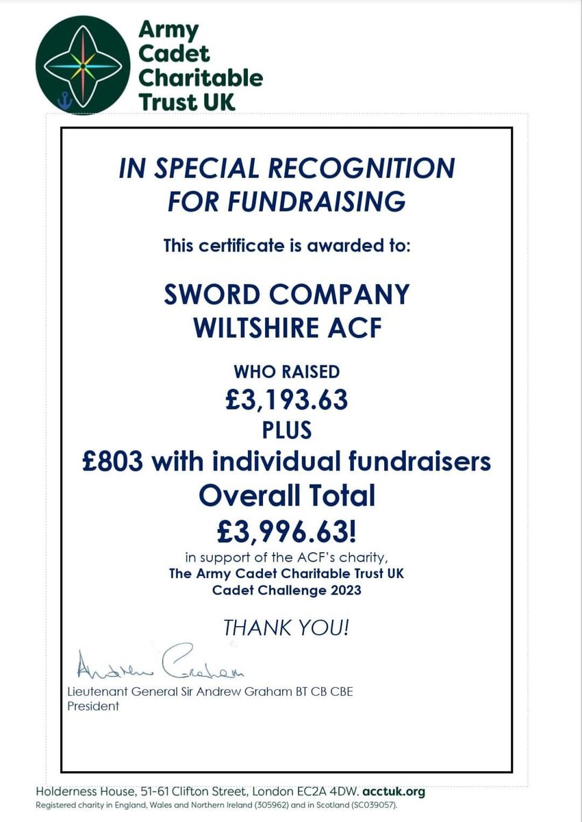 WiltsACF's tweet photo. Congratulations to Sword Company on receiving a special recognition for raising funds for ACCT UK. 

CSM Jo Hearn had this to say. 
I'm absolutely speechless,  I'm so proud of you all. What an amazing achievement in just 6 months! https://t.co/Vz4ljLM7o3