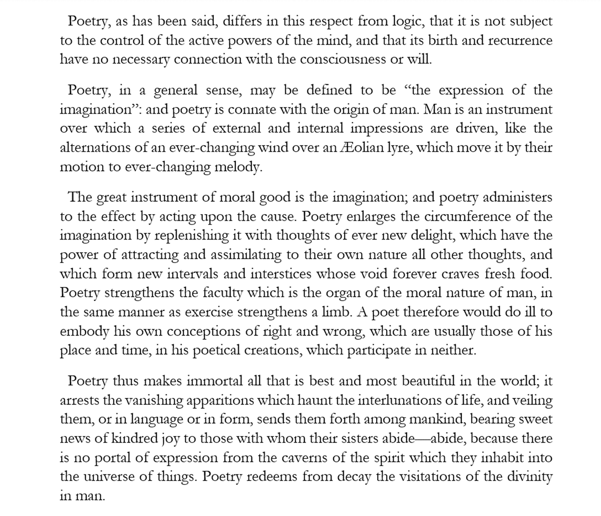 culturaltutor's tweet photo. What the great Percy Shelley said about poetry is true, to differing extents, of all art: painting, sculpture, cinema, literature, and anything else.

Obsessing over realism negates the fundamentally imaginative powers of art. https://t.co/WQe05n0WAn