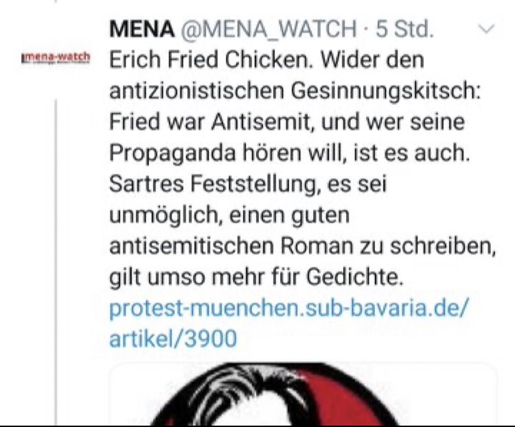 HStoodt's tweet photo. Die #Ampel bereitet einen Militäreinsatz im Roten Meer vor.
#AntiDs framen Aktionen gegen den #Rüstungskonzern #Rheinmetall als „antisemitisch“.
#MenaWatch bezeichnet Erich Fried als - natürlich! - „antisemitisches“ Brathähnchen.
Passt doch alles prima in #Deutschland. https://t.co/CbE6ZELBKq