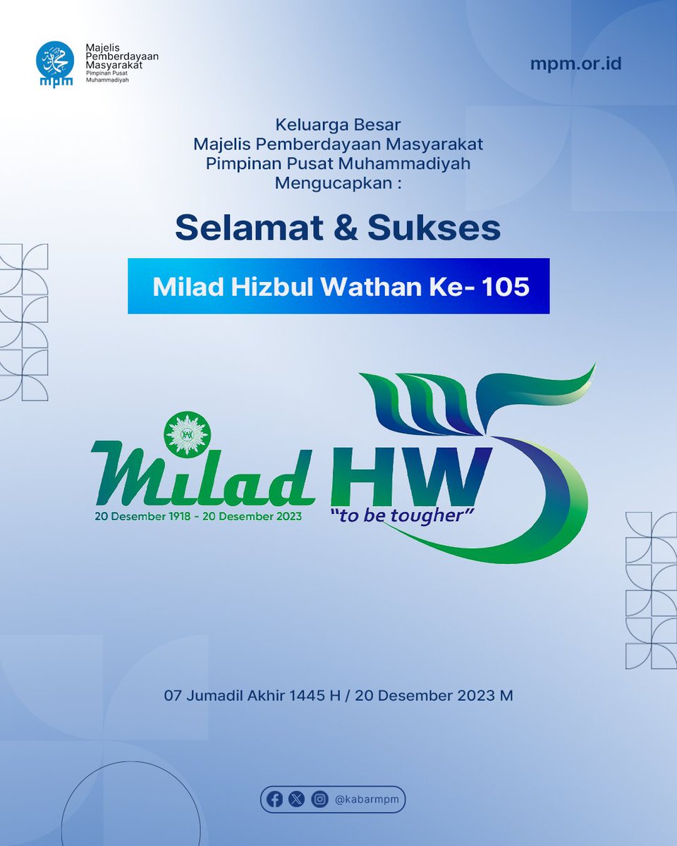kabarmpm's tweet photo. Majelis Pemberdayaan Masyarakat PP Muhammadiyah mengucapkan Selamat dan Sukses Milad Hizbul Wathan ke-105. 

Semoga Hizbul Wathan terus berjaya dan menciptakan pandu yang berilmu dan berakhlak karimah✨

#KabarMPM #Muhamammadiyah
#Milad105HizbulWathan https://t.co/cUleQ7Enob