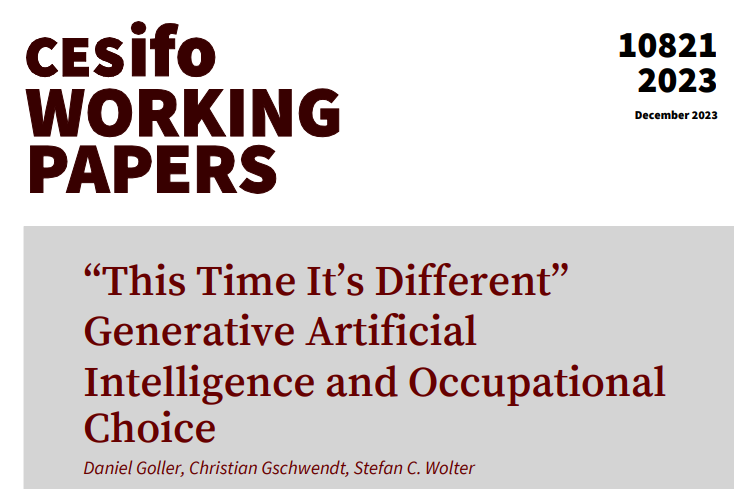 “This Time It’s Different” Generative Artificial Intelligence and Occupational Choice | <a href="/dagowart/">Daniel Goller</a>, <a href="/chgschwendt/">Christian Gschwendt</a>, Stefan C. Wolter
#EconTwitter
cesifo.org/en/publication…