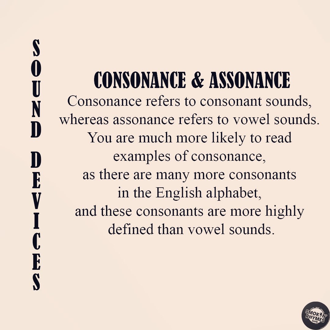 Sound Devices: Consonance &amp; Assonance 
#poetry #poetrycommunity #global #spotify #iheartradio #aimhy #smokinrhymes #smkrhm