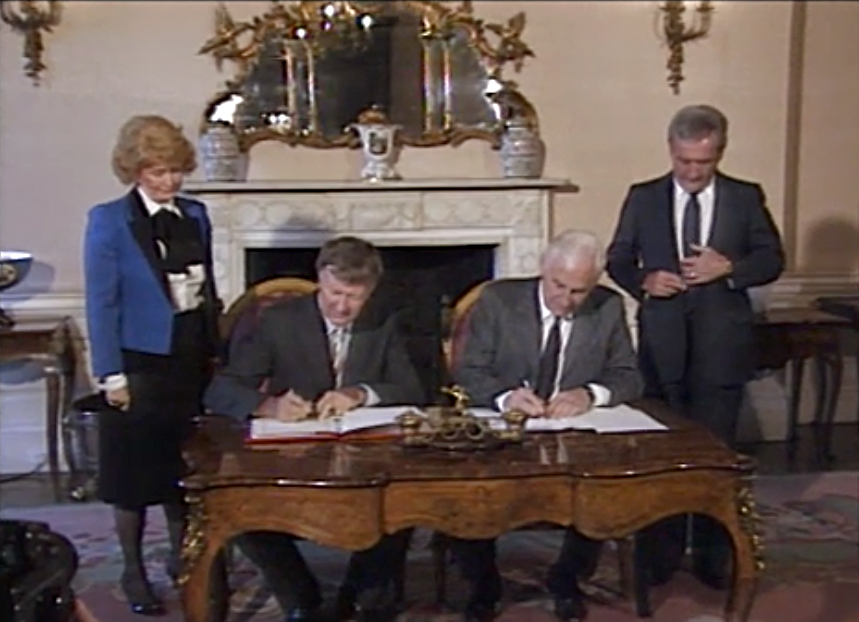The Irish Minister for Foreign Affairs Peter Barry and the Chargé d’Affaires at the British Embassy in Ireland Robert Stimson signed the agreement that brought the International Fund for Ireland to life in December 1986. Our critical work continues to this day, 37 years on…