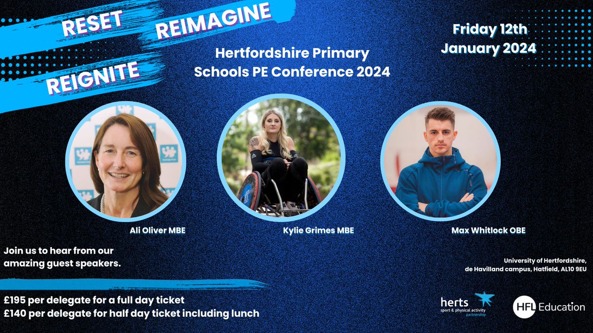 Herts Sport & Physical Activity Partnership (HSP) (@sportinherts) on Twitter photo 📢Calling all Hertfordshire Primary Schools! The 2024 #Hertfordshire Primary PE Conference has an incredible line up of keynote speakers & workshop presenters including:
⭐️<a href="/AliOliverYST/">Ali Oliver</a>
⭐️<a href="/kyliegrimes/">Kylie Grimes MBE PLY</a>
⭐️<a href="/maxwhitlock1/">Max Whitlock OBE</a>
Don't delay, book today! ⬇️
bit.ly/BookSPEConfere… 📢Calling all Hertfordshire Primary Schools! The 2024 #Hertfordshire Primary PE Conference has an incredible line up of keynote speakers & workshop presenters including:
⭐️<a href="/AliOliverYST/">Ali Oliver</a>
⭐️<a href="/kyliegrimes/">Kylie Grimes MBE PLY</a>
⭐️<a href="/maxwhitlock1/">Max Whitlock OBE</a>
Don't delay, book today! ⬇️
bit.ly/BookSPEConfere…