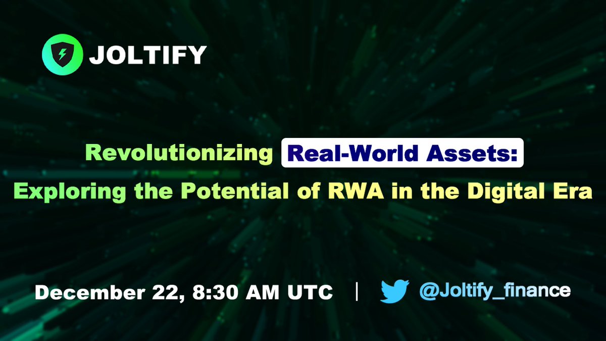 Revolutionizing Real-World Assets: Exploring the Potential of RWA in the Digital Era.🧐

We are excited about the Joltify AMA coming up this week, and we will conduct the AMA on Twitter Space using <a href="/joltify_finance/">Joltify</a>

📅 12/22 8:30 AM UTC
Mark your calendar: x.com/i/spaces/1mrGm…
