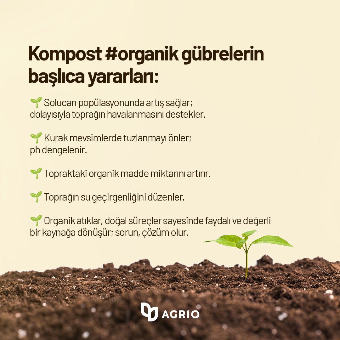 🌟Kompost, organik atıkların doğal süreçler yoluyla parçalanması sonucu oluşan bir toprak ıslah maddesidir. Bitkisel ve hayvansal atıklar, kompost yapımında kullanılabilir. Kompost, toprağın verimini ve kalitesini artırmanın yanı sıra, çevreye de birçok fayda sağlar.🌾

#Agrio