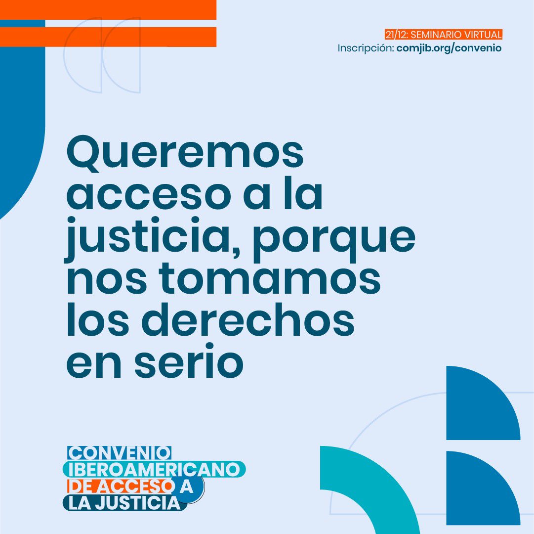 ¿Un Convenio Iberoamericano de #AccesoALaJusticia? ¿Para qué? Para que las comunidades puedan conocer, usar y transformar el derecho.⚖️ Súmate al Seminario Virtual este 21 de diciembre. 👉🏻Inscripción: comjib.org/Convenio #ParaTomarseLosDerechosEnSerio