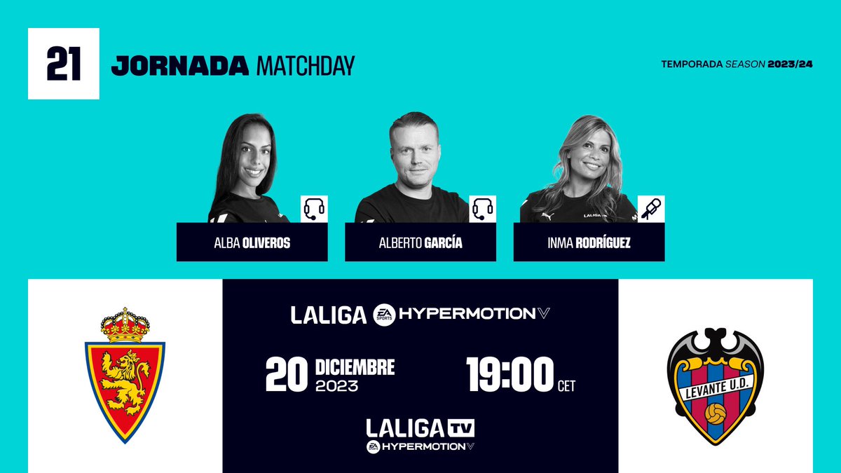 Alberto García (@1alberto_garcia) on Twitter photo 📌 Duelo por el playoff en #LaLigaHypermotion !
Real Zaragoza 🆚 Levante UD
🏟️ La Romareda
📺 #LaLigaTVHypermotion
⏰ 19:00
🎙️ <a href="/albaoliverosz/">Alba Oliveros</a> <a href="/InmaRodriguezR/">Inma Rodríguez</a>
#InsideLaLiga 📌 Duelo por el playoff en #LaLigaHypermotion !
Real Zaragoza 🆚 Levante UD
🏟️ La Romareda
📺 #LaLigaTVHypermotion
⏰ 19:00
🎙️ <a href="/albaoliverosz/">Alba Oliveros</a> <a href="/InmaRodriguezR/">Inma Rodríguez</a>
#InsideLaLiga