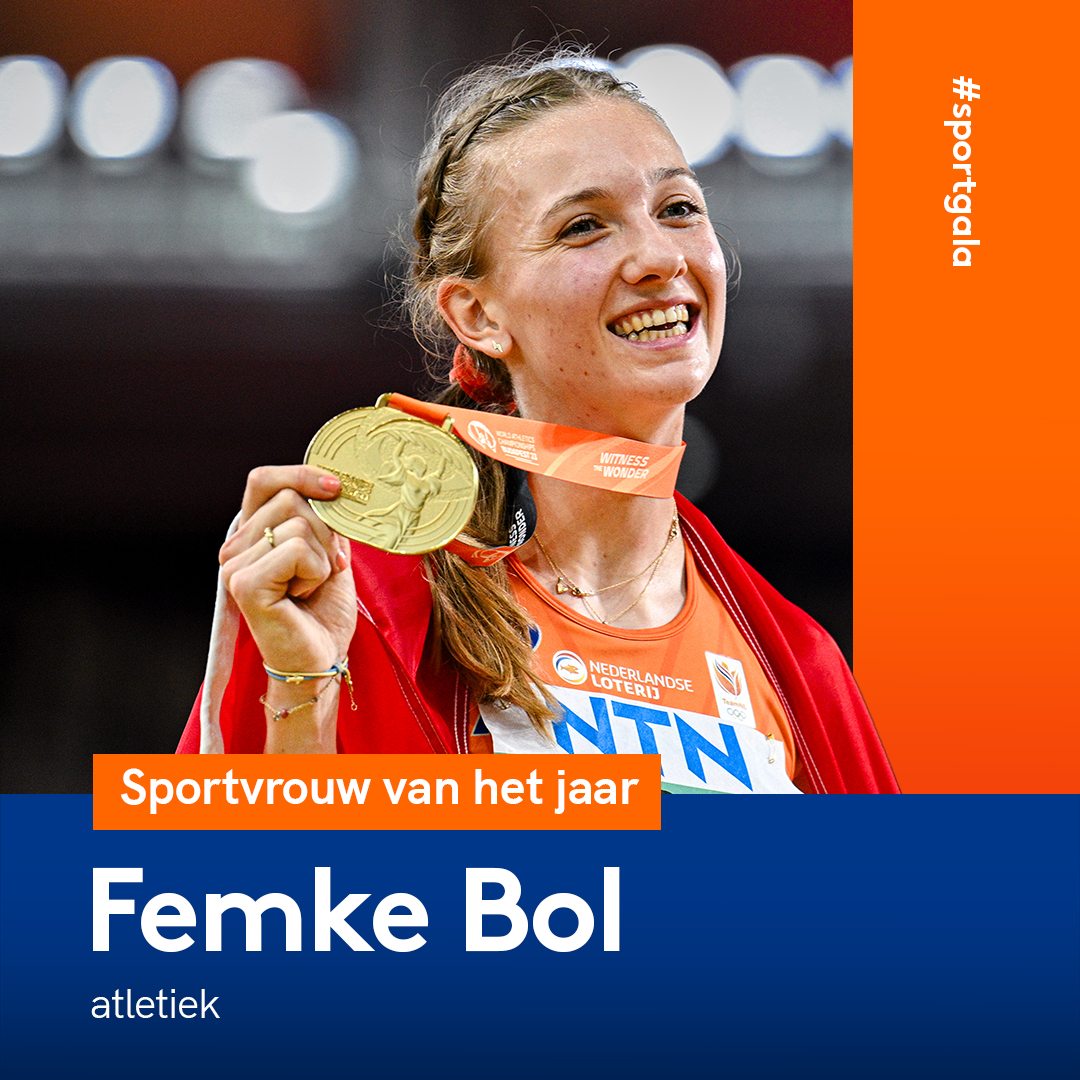 nocnsf's tweet photo. Sportvrouw van het jaar 2023: Femke Bol! 👏

#sportgala | @Atletiekunie https://t.co/Q7eugdkR4w