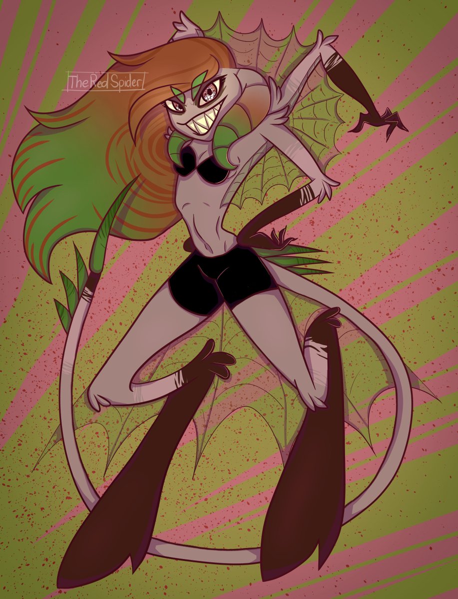 TheRedSpidr's tweet photo. My #HazbinHotel #OC, she joins into Turf Wars but is not as good as Cherry Pentious. She died in the 1840s of a spider bite at age of 31 and her goal is to own a casino one day i tried my best to copy Vivs style :D #HazbinHotelOC https://t.co/jUkWsiqNQB