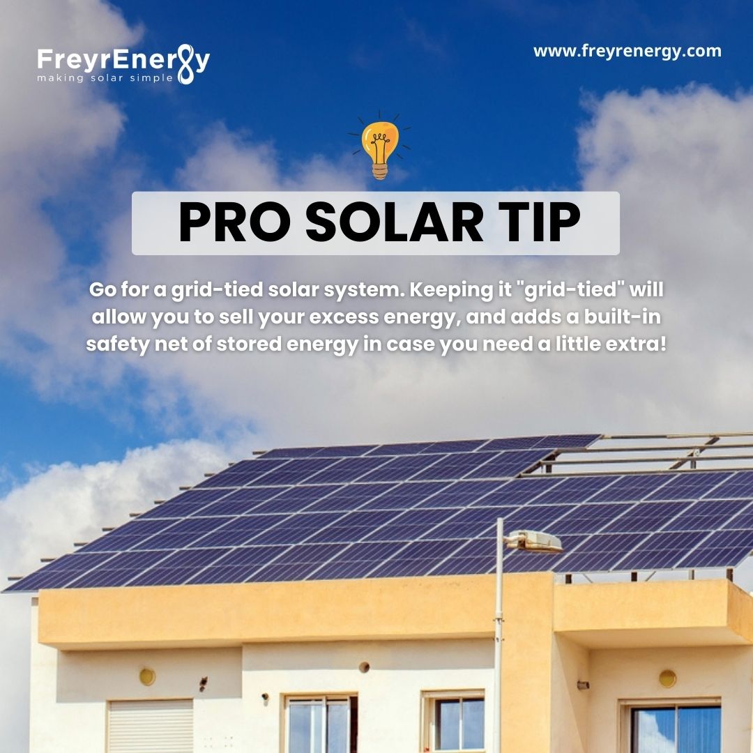 Unlock the power of #smartsolar choices with our Pro #SolarTip! 🌞💡 Opt for a grid-tied solar system - not only can you contribute to a #greenerplanet, but you’ll also enjoy the perks of selling excess energy. It’s a win-win for your pocket and the environment! 🍃 #freyrenergy