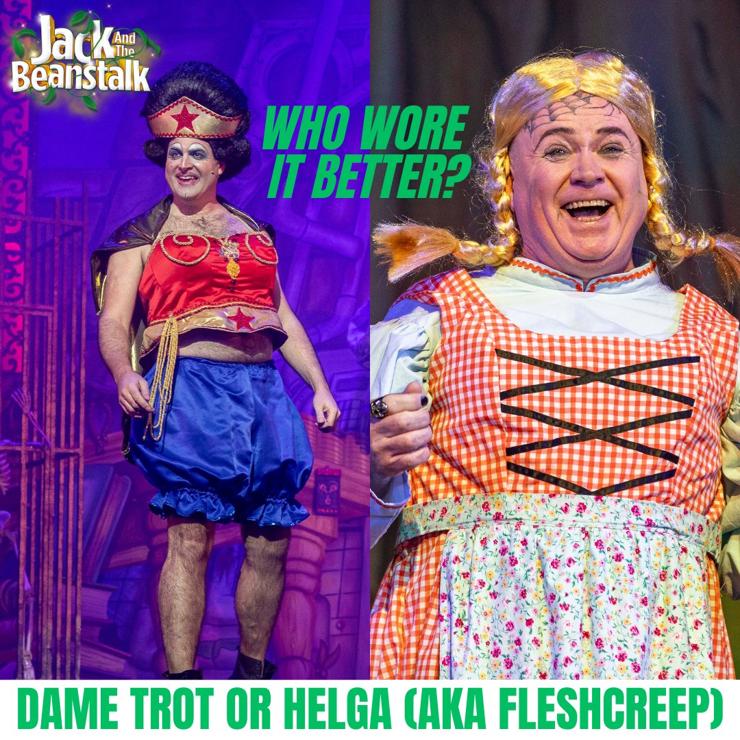 #whoworeitbetter Dame Trot (Dunstable Favourite Will Kenning) or Helga AKA Fleshcreep (Steve McFadden, Eastenders)?! Come and watch the performance to decide! 🎫👇grovetheatre.co.uk/jack-the-beans… #Eastenders #Pantomime #Dunstable #Pantomime #Christmas2023