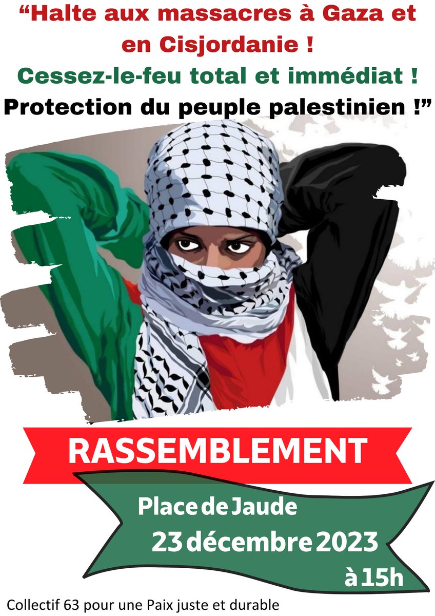 solidaires63's tweet photo. #Palestine 🇵🇸 Ce qui est en train de se passer à Gaza est un crime contre toute l’Humanité.
🔴Rassemblement à Clermont-Ferrand ce samedi à 15h  à jaude ✊
👉Communiqué en ligne des 30 orgas du collectif 63 pour une paix juste et durable : https://t.co/vrOmYibNdz https://t.co/JSKjdnid5H