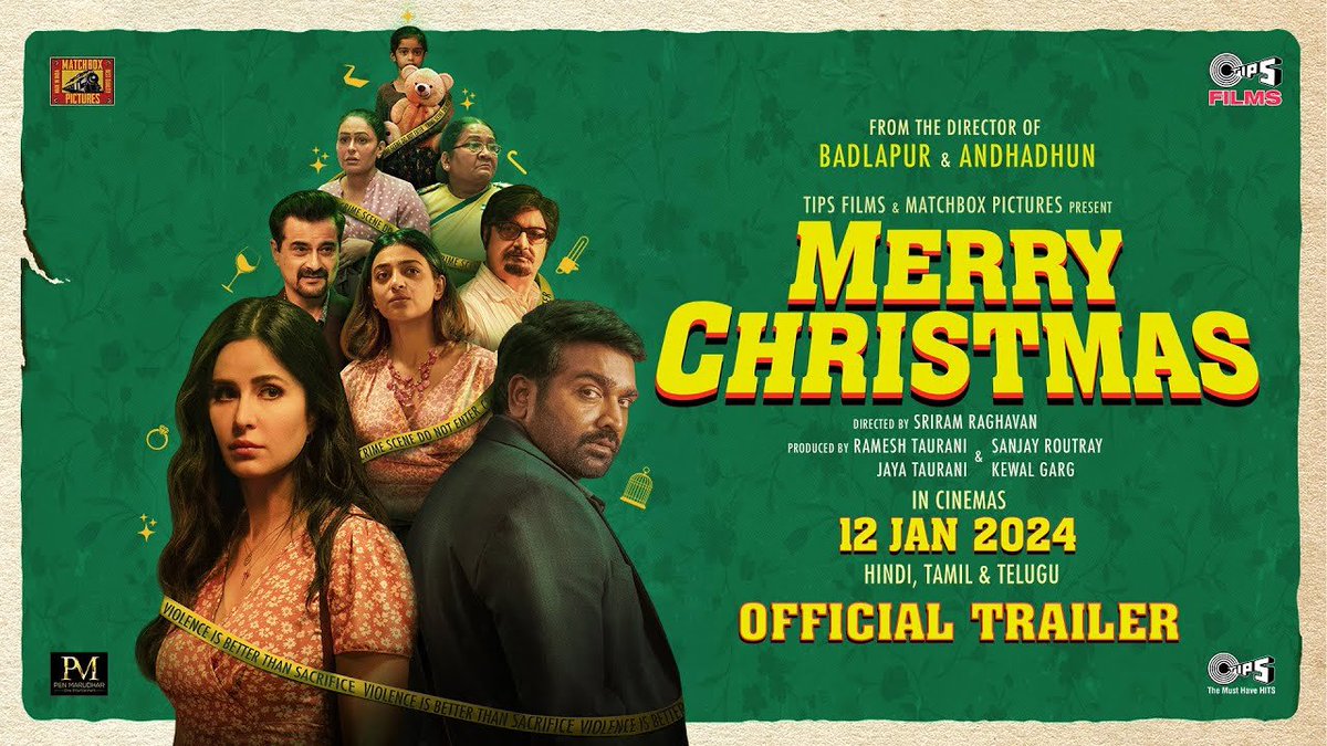 #MerryChristmas Hindi trailer out now! 

Link - youtu.be/UUKdUNMgk7Q

#KatrinaKaif #VijaySethupathi @TipsFilmsInd #MatchboxPictures @RameshTaurani #SanjayRoutray #JayaTaurani #KewalGarg
