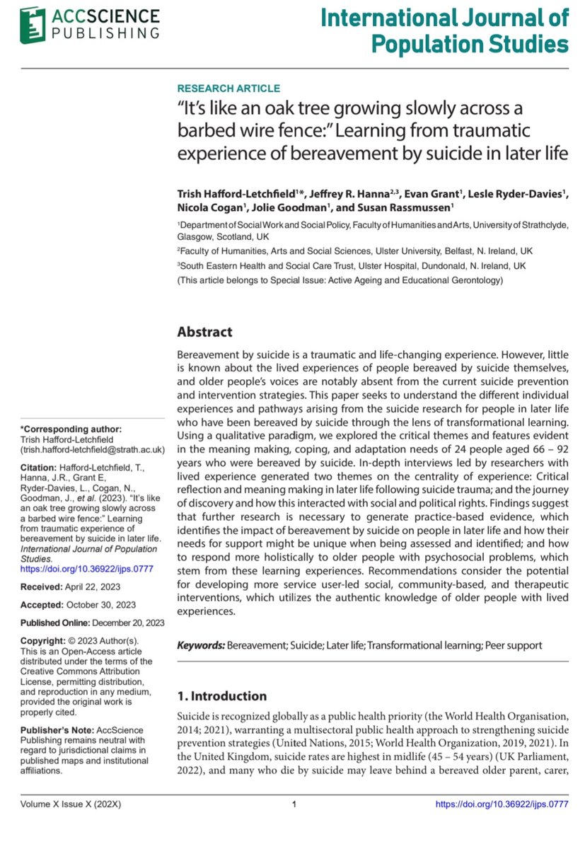 drjhanna02's tweet photo. 🆕️ 🔎published today @IJPS_ASP
on learning from traumatic experiences of bereavement by suicide in later life 🌳👴🏾

Available at:
https://t.co/poE0GWT02K

@ArchwayDiva @setrust @UlsterINHR @UlsterUniSoNP @CamMemorial @joliegoodman @adeleandmaddie https://t.co/9LH4fxb3hh