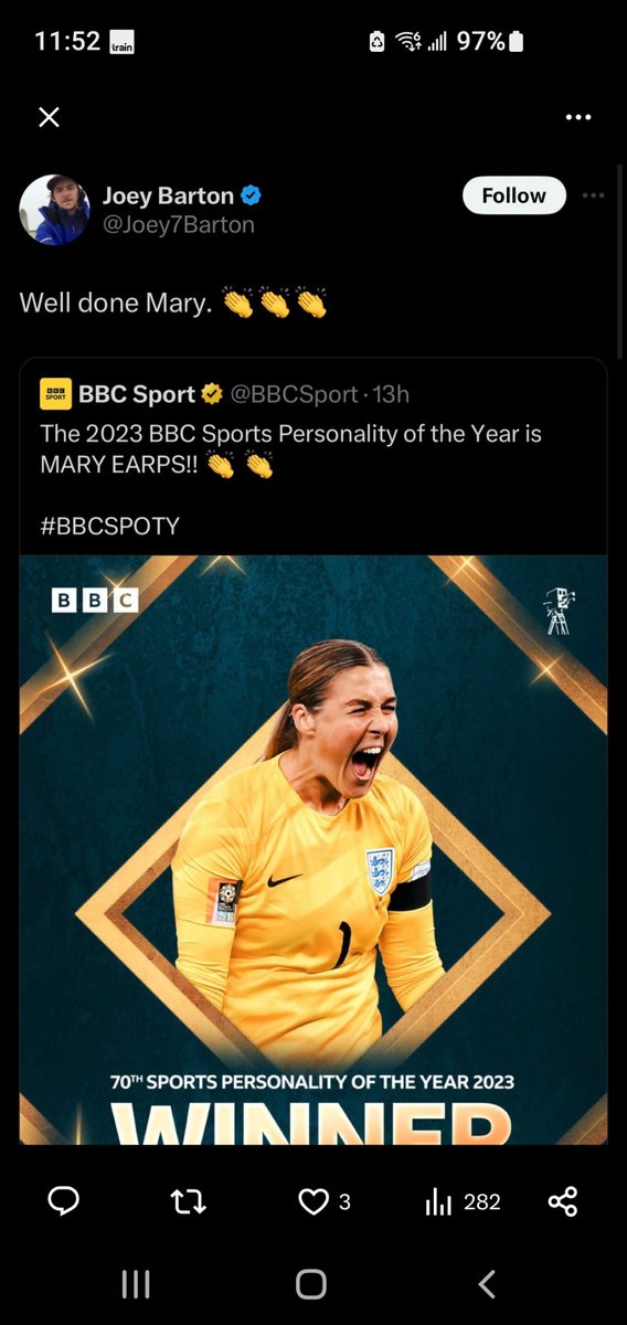 paulwradio's tweet photo. These two tweets were a few hours apart.
First was deleted after Joey had his target audience turn on him in replies.
He's a right-wing grifter, using hate &amp; misogyny to try &amp; build a platform with the worst people in football. https://t.co/q6YxXydB9h