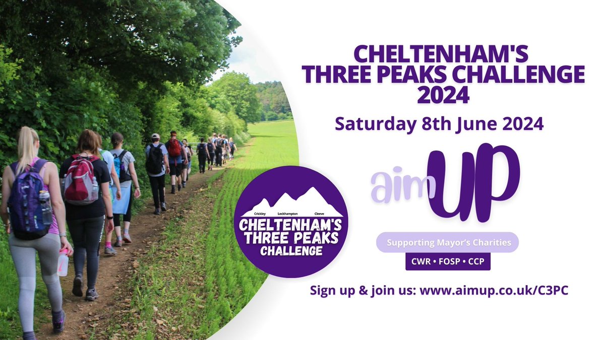 Our annual event Cheltenham's Three Peak Challenge, is back for 2024 on Saturday 8th June 2024!  To find out more, and to sign up visit: aimup.co.uk/c3pc/

#Newyear #fitness #charity #challenge #cotswoldsway #cheltenham #NewYear2024