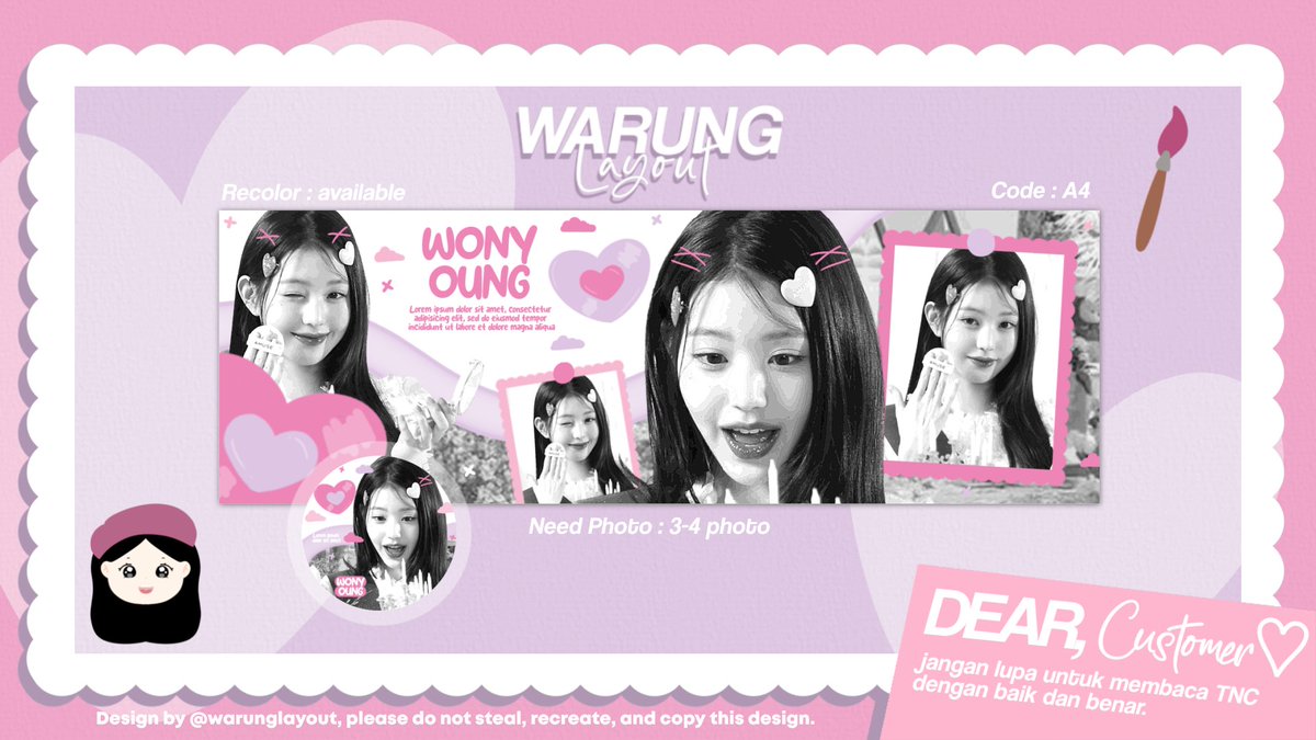 warunglayout's tweet image. { HELP RT THANK YOU 🎀 }

Hi sweetie, aku ada template layout yang bisa langsung kalian order sekarang juga 🐰🩷 price cek Alt 🫶🏻 cocok banget buat kamu yang mau nambah katalog atau kamu yang pemula 🧚🏻‍♀️🫧  file IPV only. TNC cek bawah ya 🎀

#zonauang #zonaba