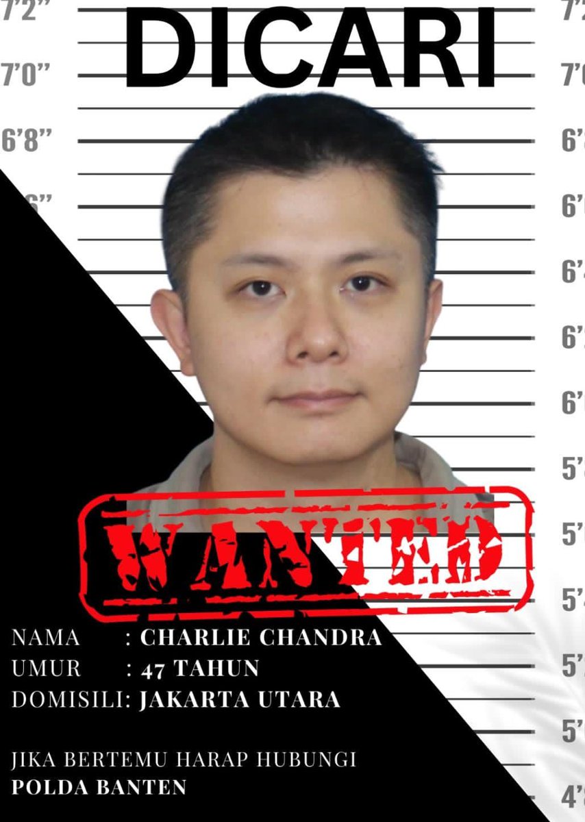 DICARI alias BURONAN !

Charlie Chandra DPO kini buronan Polda Banten atas kasus pemalsuan dokumen.

Kalau lihat atau punya info keberadaan dia dimana, buruan lapor Polisi yaa..