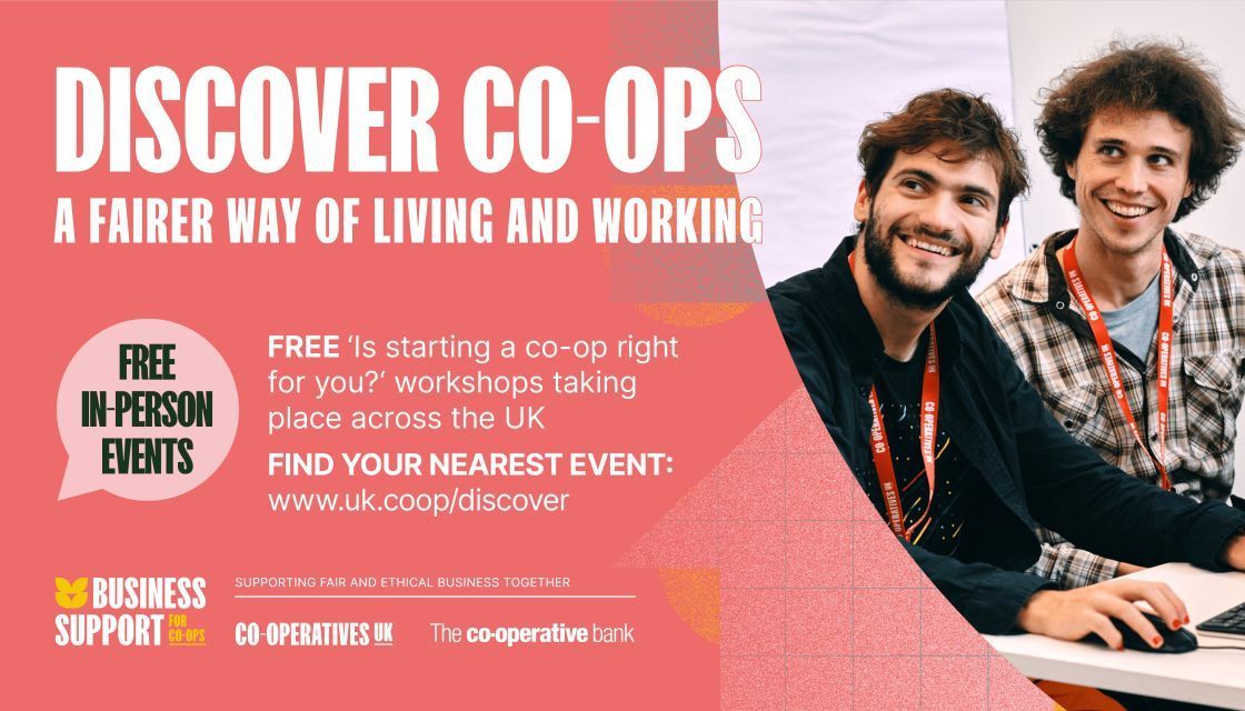⭐️ 🚐 Join us on the Discover Co‑ops roadshow! ⭐️ We’re teaming up with co‑op experts across the UK to deliver FREE ‘Is starting a co‑op right for you?’ workshops to showcase a fairer way to live and work. With @CooperativeBank. More info 👉 buff.ly/3Rq5nIE 👍