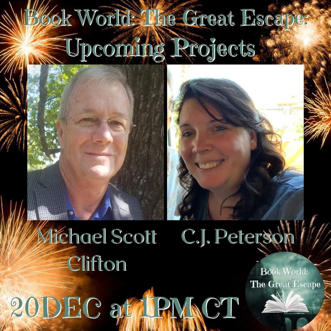 TODAY on Book World: The Great Escape, we’re talking about our #upcoming #projects for 2024, and a few #sneakpeeks into the upcoming Season 4! #dontmissit C.J.’s #YouTube: youtube.com/c/CJPeterson Mike’s #youtubechannel: youtube.com/c/MichaelScott… #Fb: facebook.com/groups/bookwor……