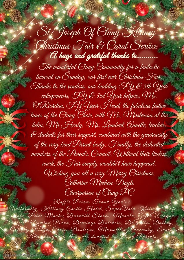 St. Joseph of Cluny, Killiney (@stjosephofcluny) on Twitter photo A massive thank you to all who attended our Christmas Fair on Sunday! We were delighted to welcome so many of you to Cluny. A massive thank you as well to Ms. Masterson and the choir for their lovely performances, and to all other staff and students involved. <a href="/lecheiletrust1/">Le Chéile Schools Trust</a> A massive thank you to all who attended our Christmas Fair on Sunday! We were delighted to welcome so many of you to Cluny. A massive thank you as well to Ms. Masterson and the choir for their lovely performances, and to all other staff and students involved. <a href="/lecheiletrust1/">Le Chéile Schools Trust</a>