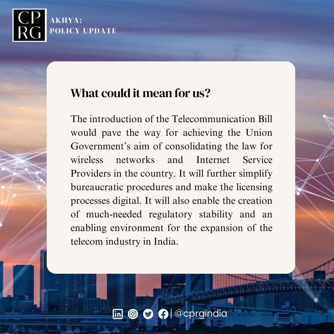 The Telecommunication Bill, 2023 was recently introduced in the Lok Sabha. What is the update and what could it mean for us?

Find some of your answers here.

#cprgindia #policyresearch #telecommunications  #easeofdoingbusiness #regulate #information #technology

@RamanandDelhi