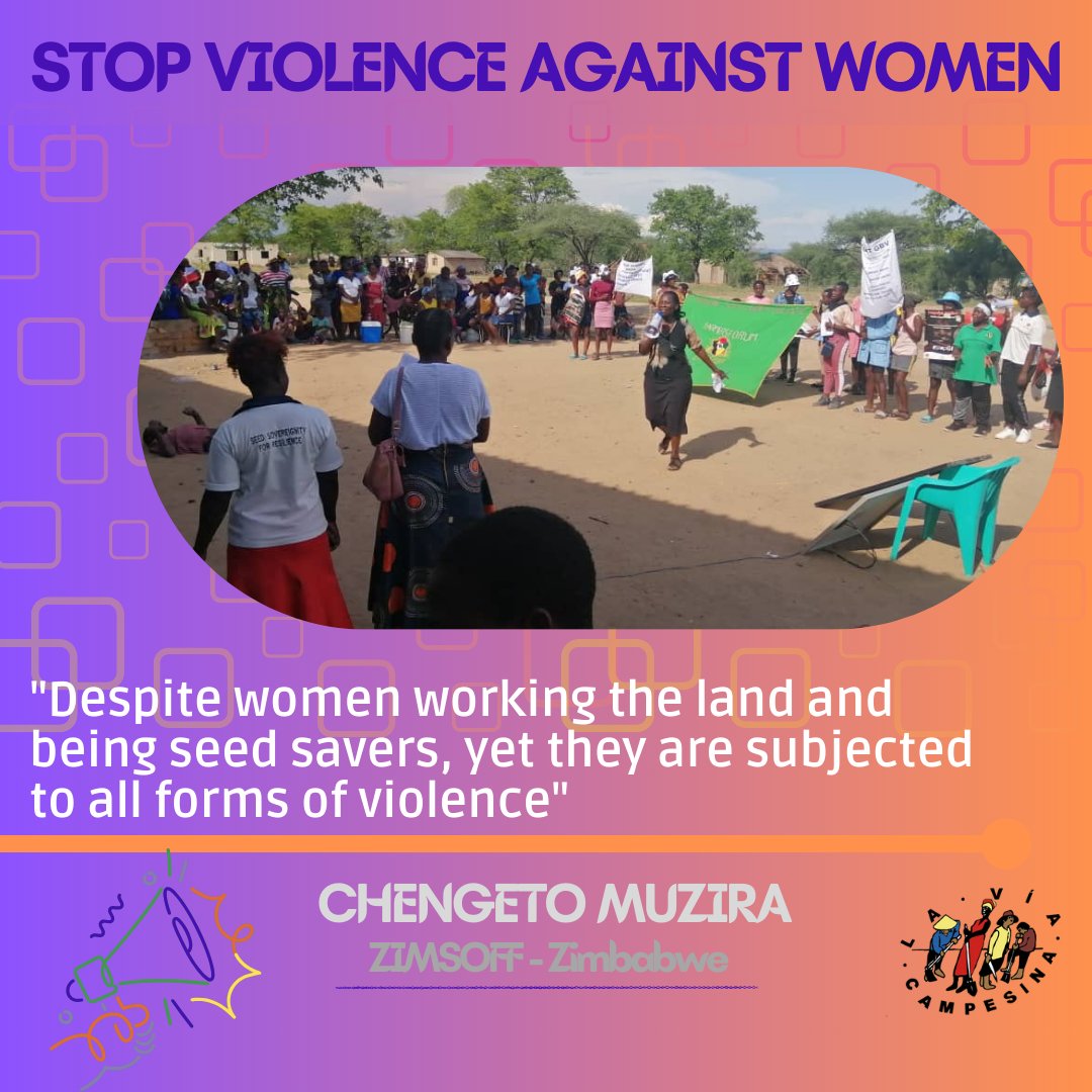 'Despite women working the land and being seed savers, yet they are subjected to all forms of violence'. Chengeto Muzira - ZIMSOFF - Zimbabwe #PeasantPopularFeminism #StopViolenceAgainstWomen #PeasantWomenAreWomen