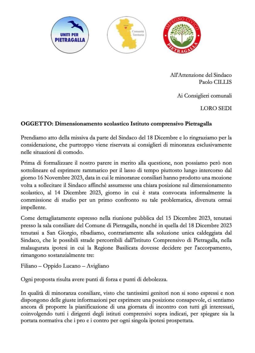 PerPietragalla's tweet photo. La nostra proposta al sindaco: informazioni complete ai cittadini per consentire una scelta consapevole!
#DimensionamentoScolastico https://t.co/LijkW6lLPm