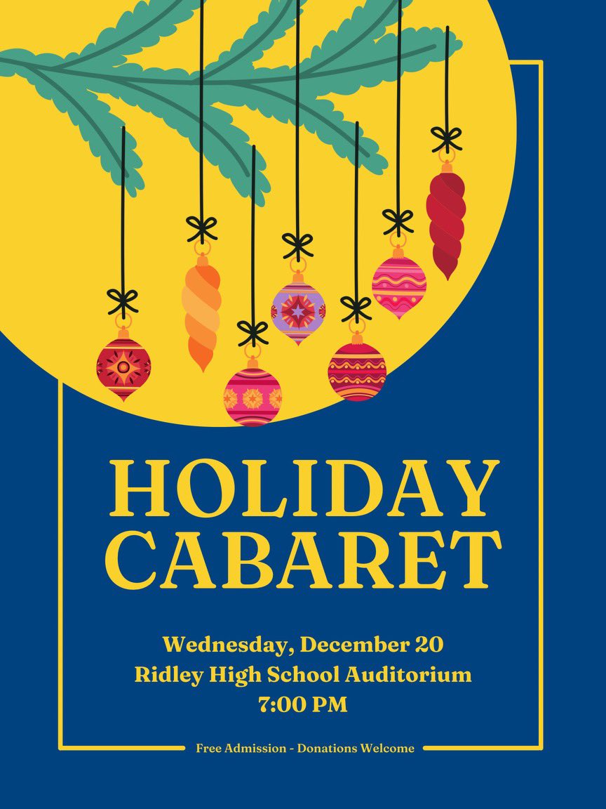 Come check out the annual RHS holiday cabaret tonight! Vocal and instrumental performances by soloists and small groups. #ridleymusic #happyholidays