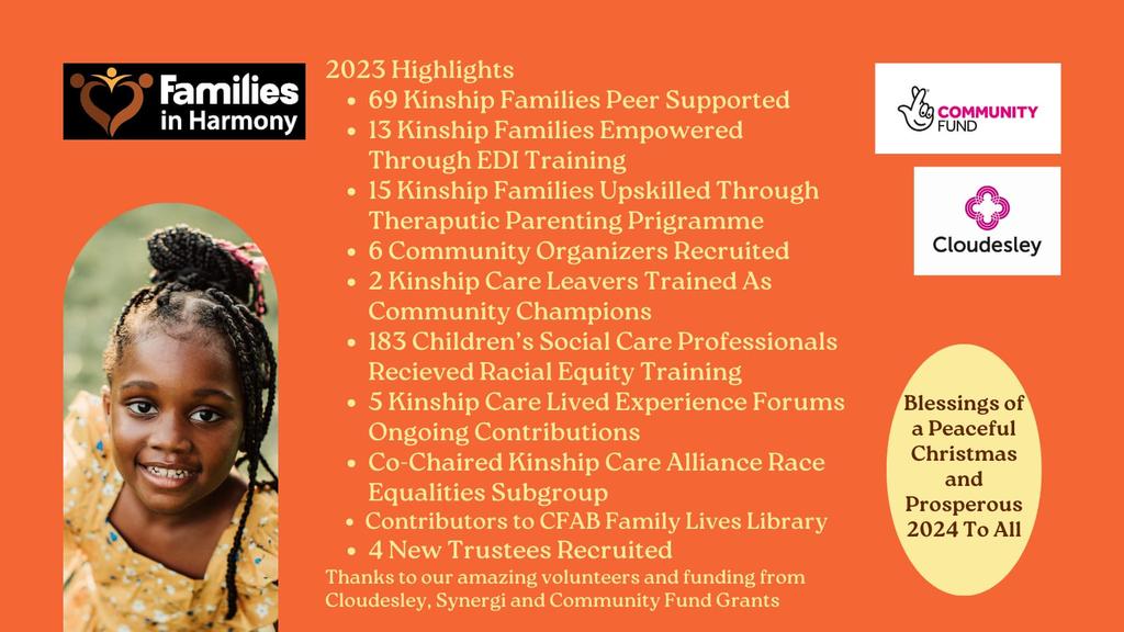 Season Greetings!!! As we prepare for our holiday closure #FamiliesInHarmony would like to thank all who have supported the call to action for #racial #equity in #KinshipCare. You will see we've achieved much with limited resources. We look forward to greater success in 2024