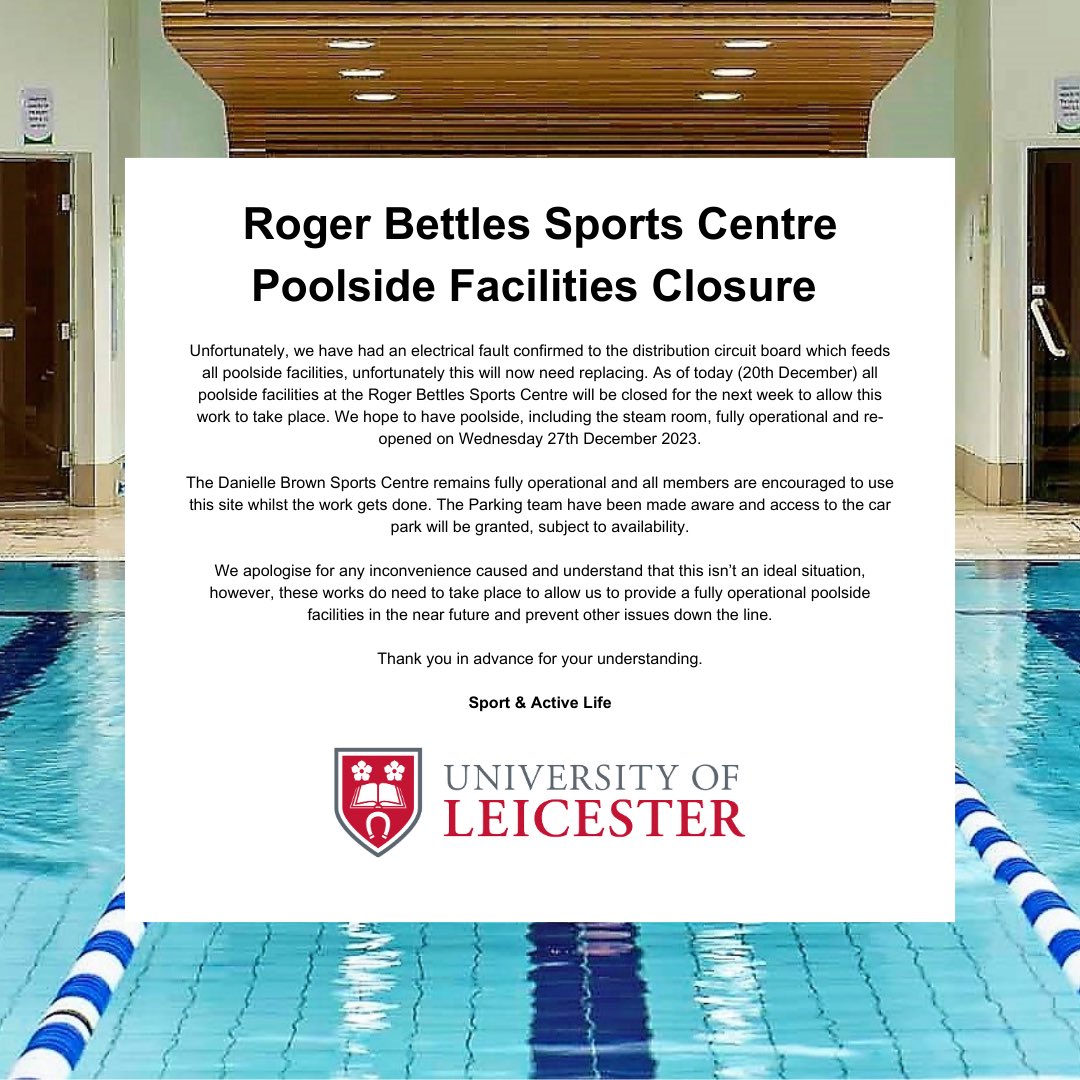 Roger Bettles Sports Centre | Unfortunately, the Roger Bettles Sports Centre Poolside Facilities will be closed as of today (20th December) We hope to have this back available on Wednesday 27th December 2023. Please use the Danielle Brown Sports Centre in the mean time.