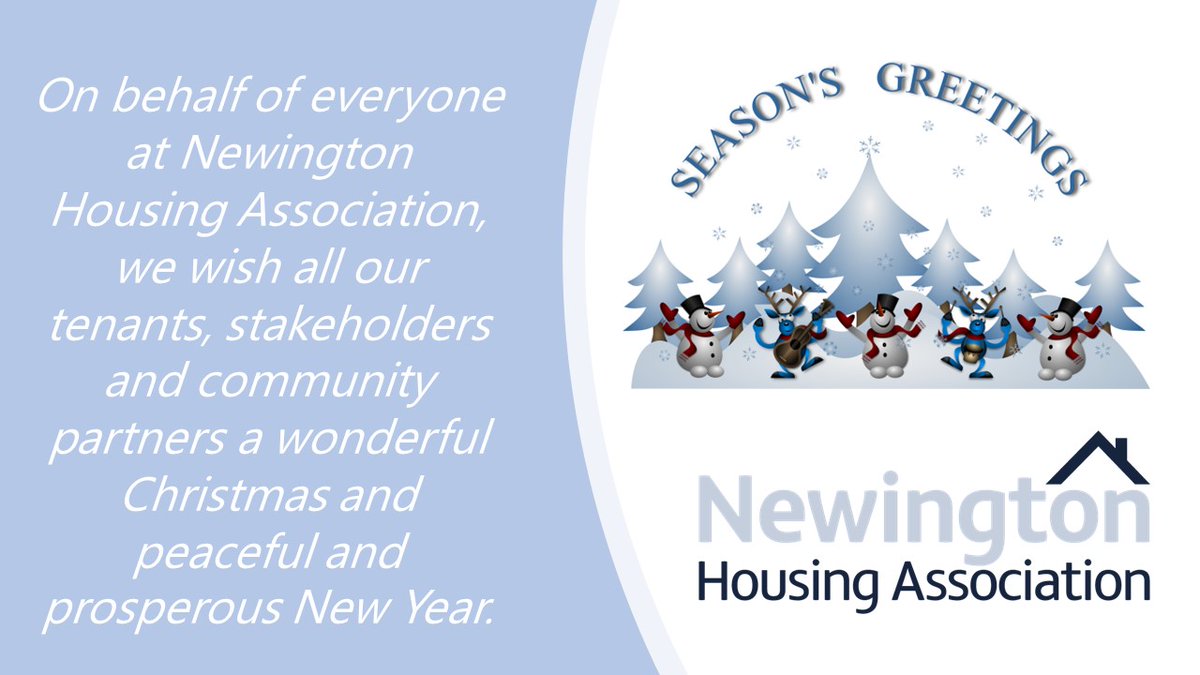 On behalf of everyone at Newington Housing Association, we wish all our tenants, stakeholders and community partners a wonderful Christmas and Peaceful and Prosperous New Year #festiveseason