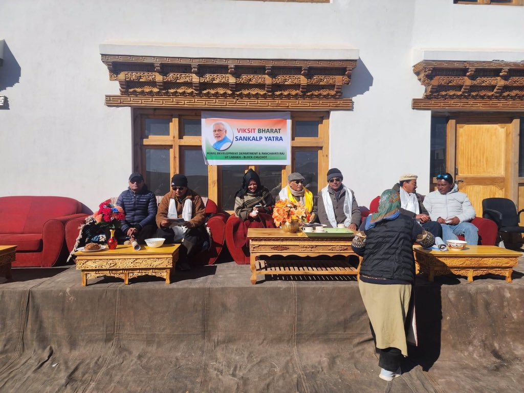 AshokKoul59's tweet photo. Today attended the Viksit Bharat Sankalp Yatra programme organised by  Administration of UT  Ladakh in collaboration with Ladakh Autonomous Hill Development Council Leh  at Chushot along with Sh. Phunchok Stanzin State President, Dr. Skalzang Dorjey State General Secretary BjP Ladakh, Sh. Mirza Hussain and Sh. Mumtaz Hussain Hon’ble Councillors LAHDC Leh, Smt. Saira Bano Hon’ble Chairperson Block Development Council Chushot and other subordinate officials of the various departments.
The programme was focused on fast track development after the formation of UT Ladakh, vision to Development Ki Guarantee, inclusiveness in progress and participation in democracy.