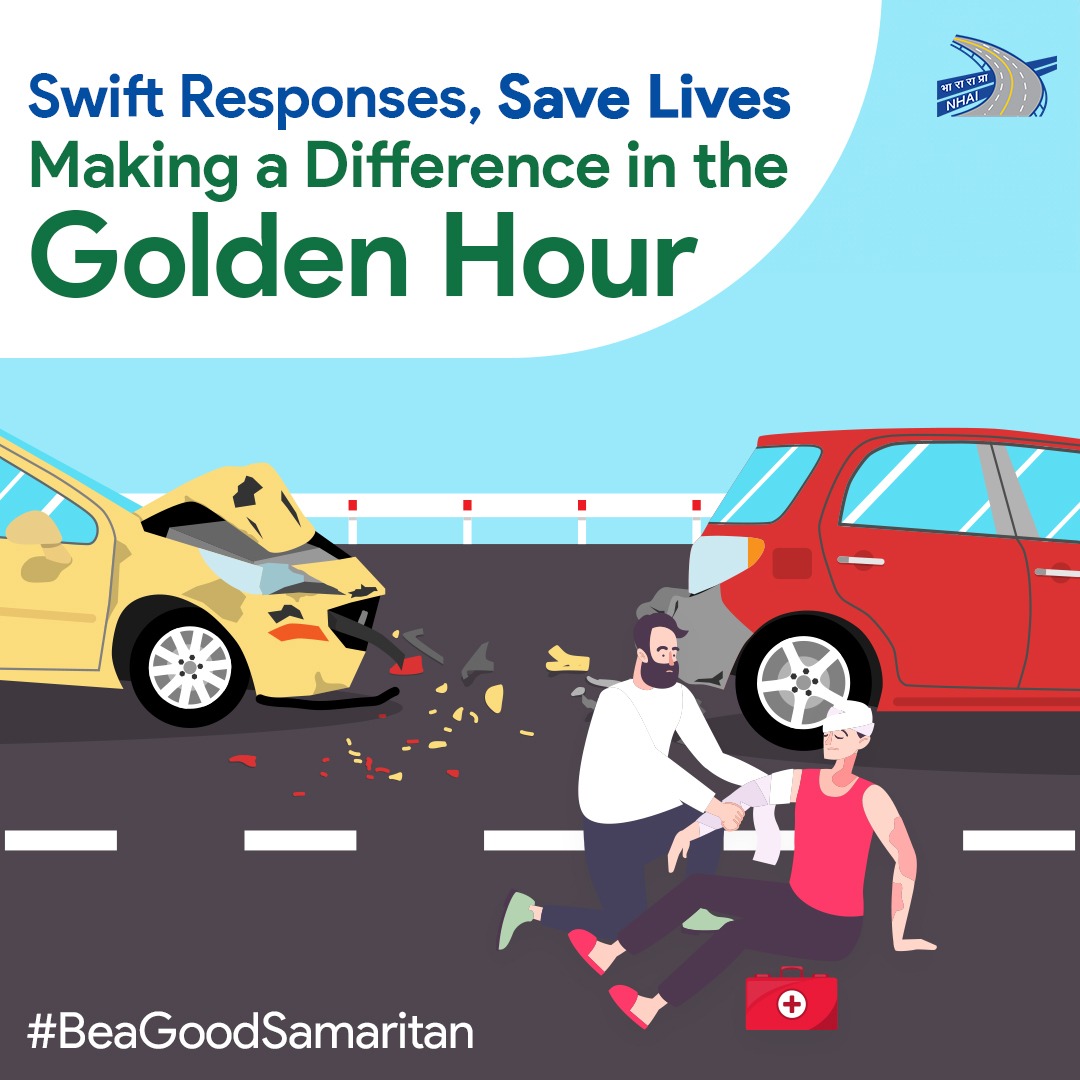 The initial hour following an accident is referred to as the '#GoldenHour.' Timely medical assistance within this critical timeframe significantly enhances the chances of survival for victims.
#BeaGoodSamaritan and help save a life! #NHAI #BuildingANation