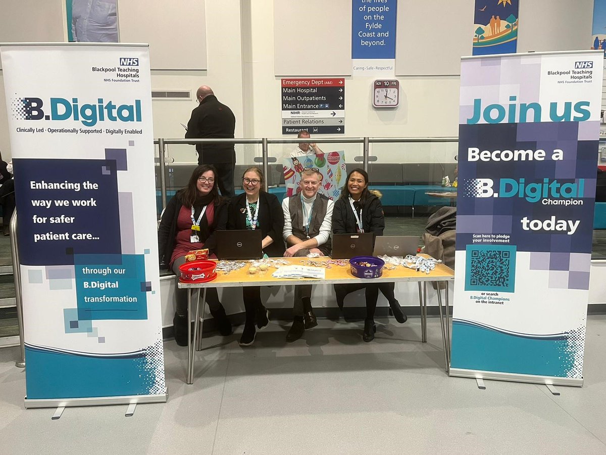 The team are on stand at Blackpool Victoria Hospital today talking to colleagues about becoming a Champion and what it's all about🏆

Come down and say hello, we're here until 3pm and we have goodies 🍫 #DigitalChampions #DigitalTransformation