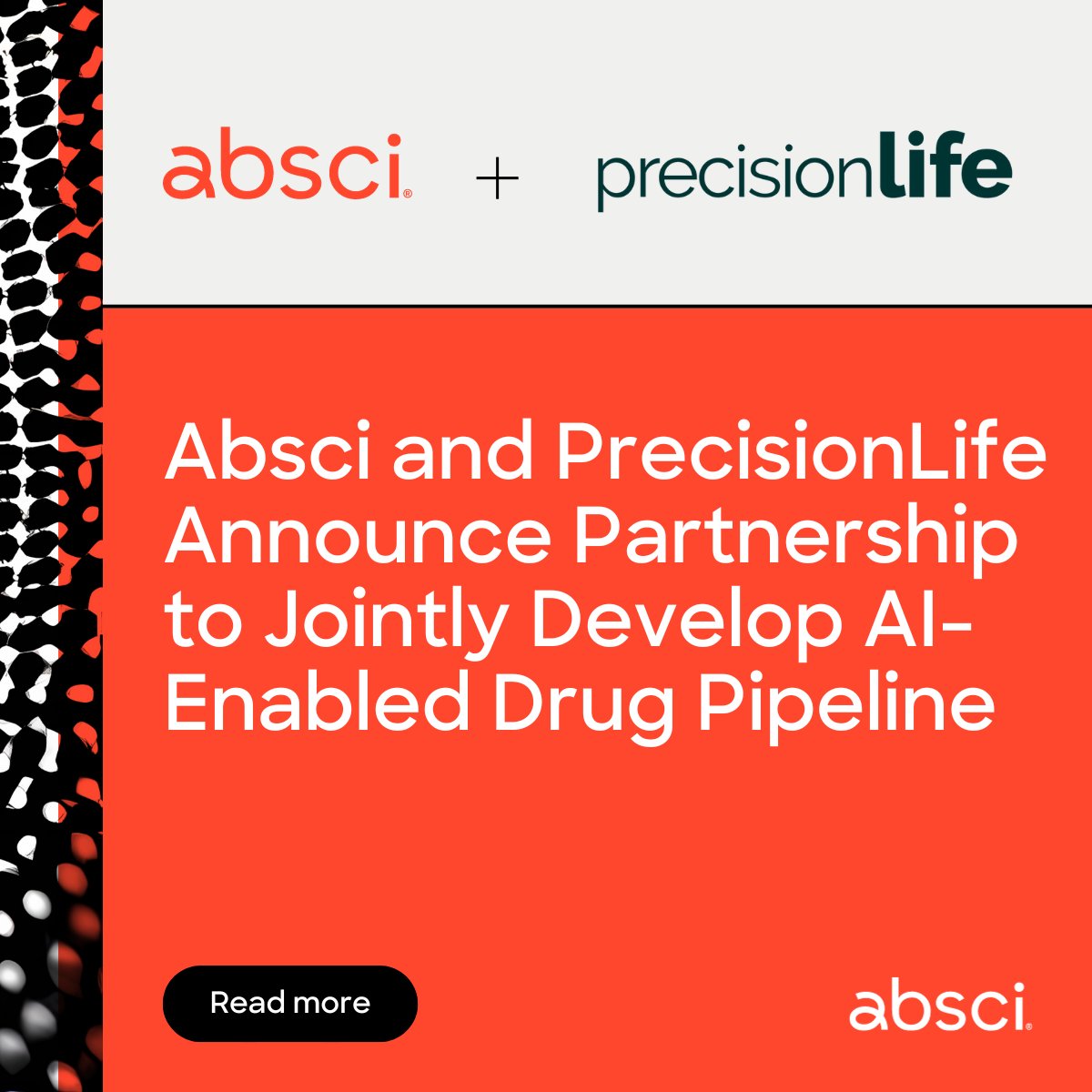 Absci (@abscibio) on Twitter photo We’re excited to announce our new strategic partnership with <a href="/precisionlifeAI/">PrecisionLife</a>. Under the partnership, we’ll be working together to discover and develop a shared pipeline of biotherapeutics for up to five mutually agreed-upon targets and indications. investors.absci.com/news-releases/… We’re excited to announce our new strategic partnership with <a href="/precisionlifeAI/">PrecisionLife</a>. Under the partnership, we’ll be working together to discover and develop a shared pipeline of biotherapeutics for up to five mutually agreed-upon targets and indications. investors.absci.com/news-releases/…