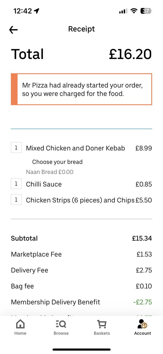 nitroevolved's tweet photo. @UberEats @UberUKsupport @Uber  please explain why I was charged for this food when the restaurant cancelled my order 2 minutes after I placed it lied and said I rang to cancel?

I am an Uber one member and being charged for food I did not cancel or get to eat is ridiculous https://t.co/XChSmnZs3U