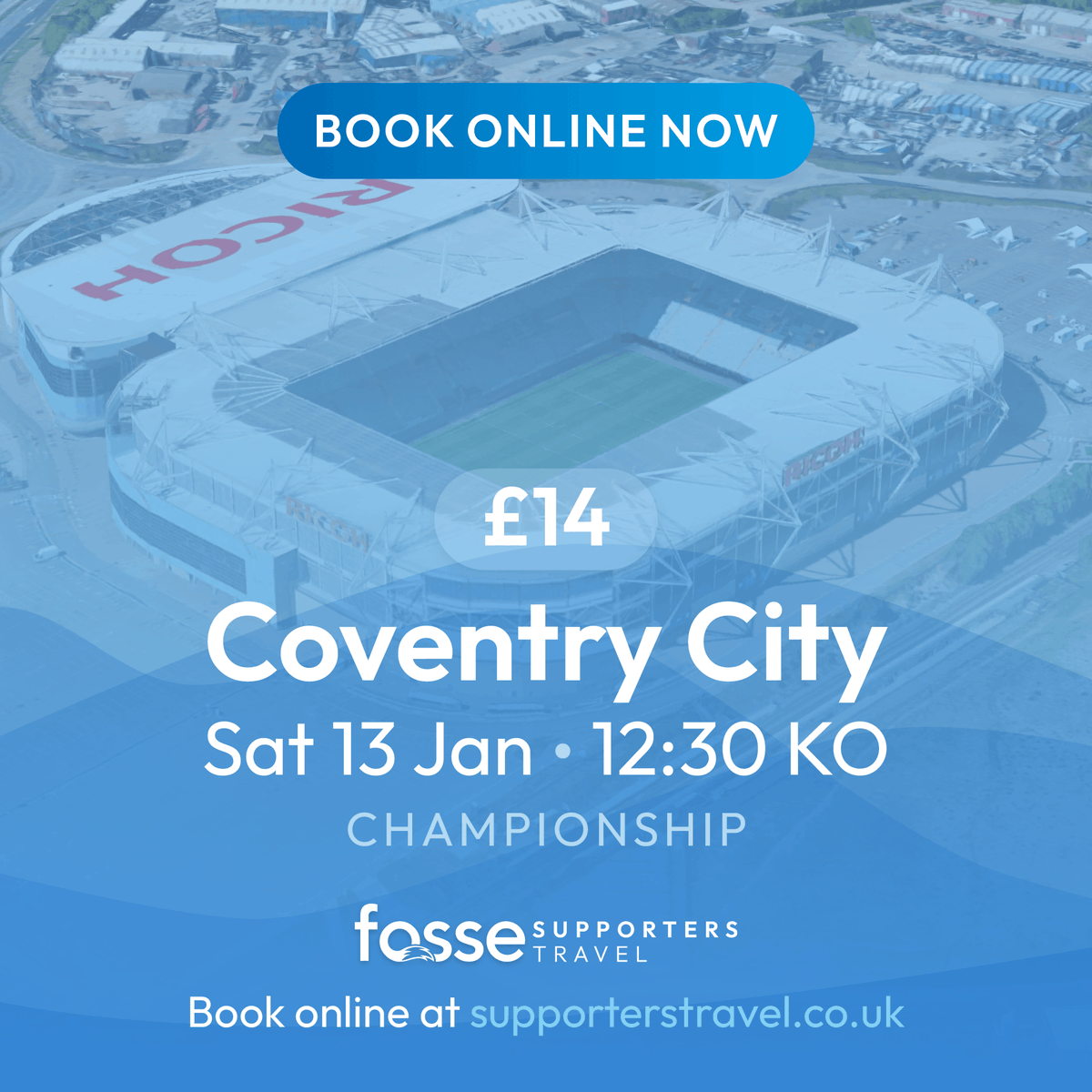 Fosse Supporters Travel (@supportertravel) on Twitter photo Join us on 13 Jan, as we travel to face Coventry City at the Coventry Arena.
Seats are £14, with zero booking fees.
Picking up from:
• Hobby Horse at 8:30 am
• Counting House at 9:00 am
• Sturgess Jaguar at 9:15 am 
For more info and to book visit supporterstravel.co.uk/fixture/covent… Join us on 13 Jan, as we travel to face Coventry City at the Coventry Arena.
Seats are £14, with zero booking fees.
Picking up from:
• Hobby Horse at 8:30 am
• Counting House at 9:00 am
• Sturgess Jaguar at 9:15 am 
For more info and to book visit supporterstravel.co.uk/fixture/covent…