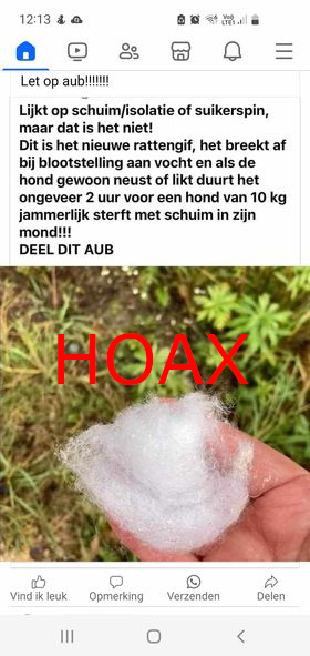 Hoax_Wijzer's tweet photo. Onderstaand bericht gaat rond op social media. Het gaat hier echter niet om rattengif maar om een stukje vacht van een hond. Zie Reddit: https://t.co/u5GEZsTMlF https://t.co/7Id9JmZIfy