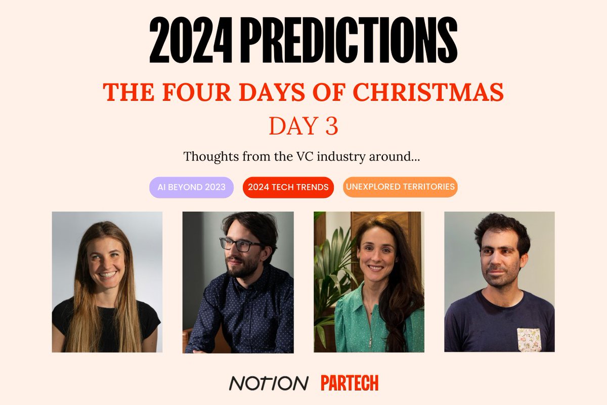 Partech (@partechpartners) on Twitter photo On Day3 the Prophetic Partech Partridge gave the three French hens🐔 a much-needed day off as our very own <a href="/VcHubr/">Victor Huberson</a> joined <a href="/elena_moneta/">elena_moneta</a>, <a href="/melissa_donohoe/">Melissa Donohoe</a> from <a href="/NotionCapital/">Notion Capital</a>, and <a href="/matthieumrch/">Matthieu Marchand 🌍🌏🌎</a> to chat about more visionary #PartechPredictions2024 - 1/9 On Day3 the Prophetic Partech Partridge gave the three French hens🐔 a much-needed day off as our very own <a href="/VcHubr/">Victor Huberson</a> joined <a href="/elena_moneta/">elena_moneta</a>, <a href="/melissa_donohoe/">Melissa Donohoe</a> from <a href="/NotionCapital/">Notion Capital</a>, and <a href="/matthieumrch/">Matthieu Marchand 🌍🌏🌎</a> to chat about more visionary #PartechPredictions2024 - 1/9