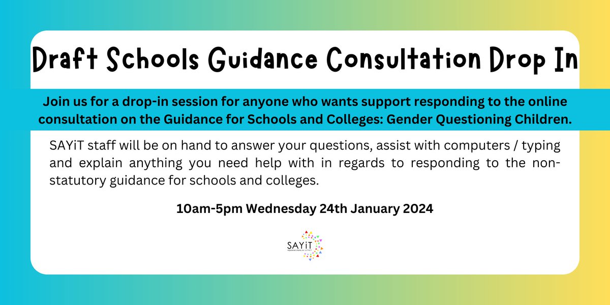 Join us for drop-in session for anyone who wants support in responding to the online consultation on the Guidance for Schools and Colleges: Gender Questioning Children.