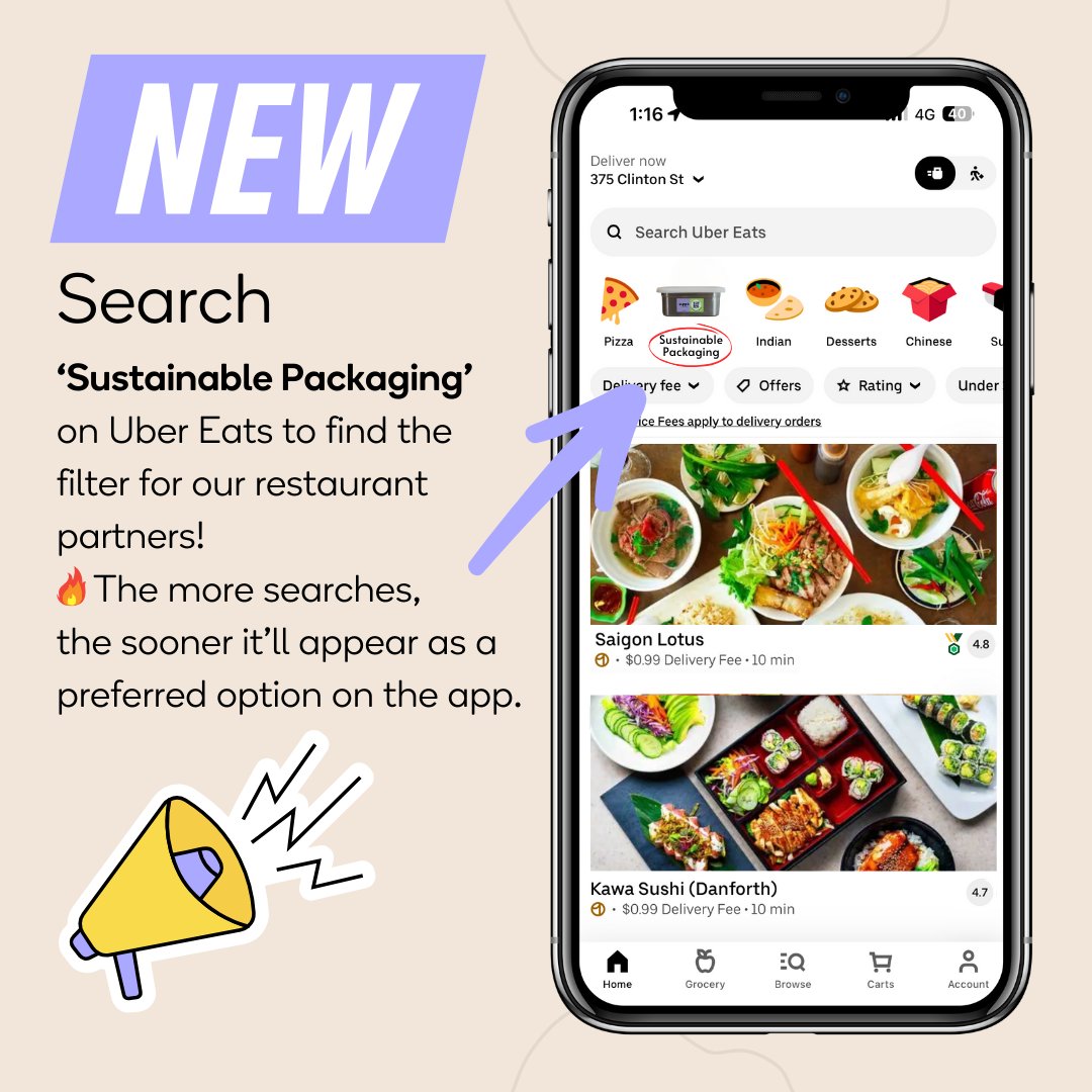my_suppli's tweet photo. 🎉Our partnership with Uber Eats has resulted in a NEW filter called 'Sustainable Packaging'!🍃
🌟 The more searches for 'Sustainable Packaging', the faster it will rise to the TOP as a filter option, making it easier than ever to go GREEN 🌍✨
#ZeroWaste #UberEats #ReusableTO https://t.co/xuDhy4zZ0x