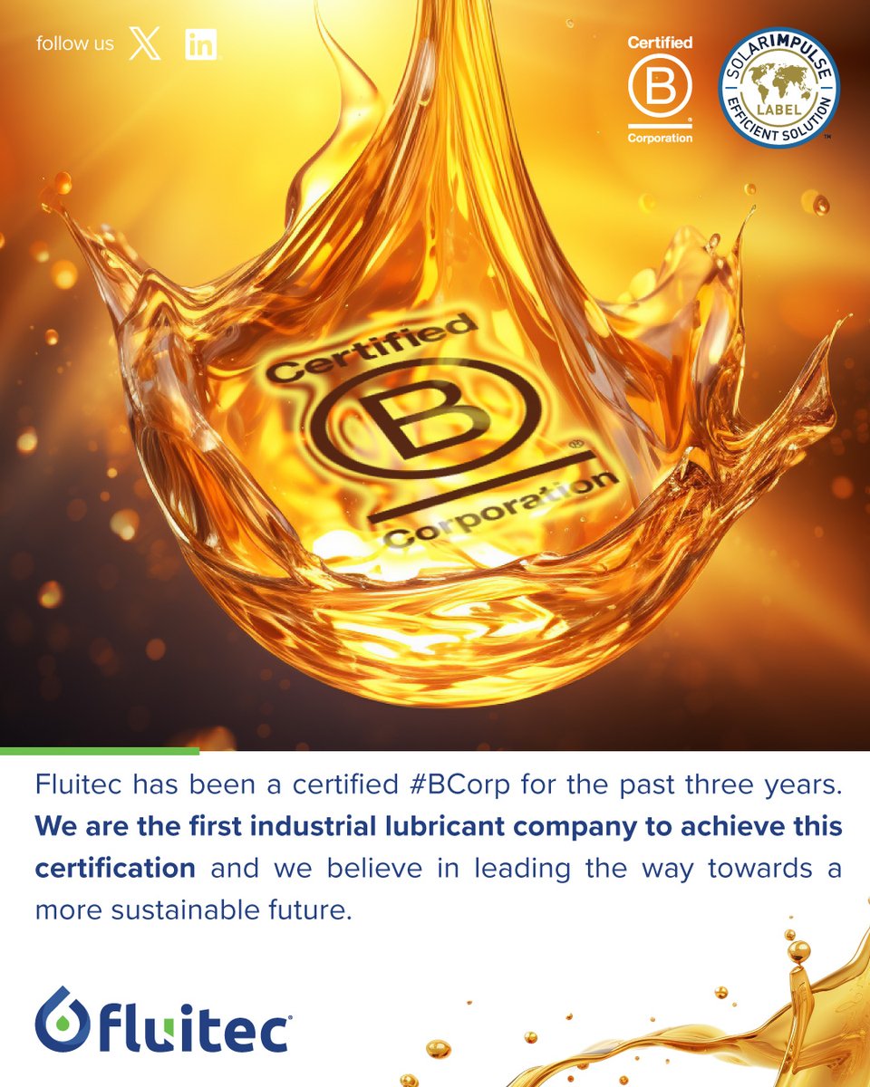 FluitecIntl's tweet photo. Fluitec has been a certified #BCorp for the past three years and is leading the way towards a more sustainable future.
https://t.co/rhOxK1gkS6
#fluitec #fill4life #WeAreBCorp #sustainability https://t.co/0zRy3tTJsD