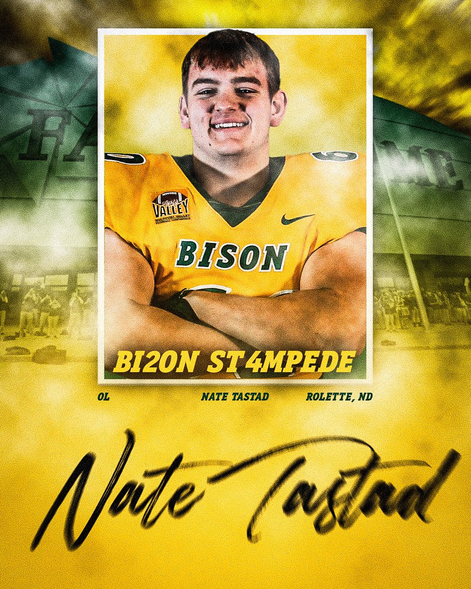 Nate Tastad, a 6-5, 254 offensive lineman from Rolette, North Dakota, has signed with the Bison! 🤘

#BI2ONST4MPEDE #NSD24 🦬