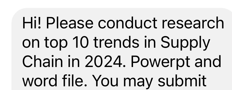 Agh17108165's tweet image. Lf: ACAD HELPER ACAD COMMISSIONER ‼️‼️‼️

Task:  Forte - Supply Chain Management- Make WRITE UP + PPT for “Top 10 Trends in Supply Chain 2024”

Deadline: December 22 (4pm) 
Budget: ₱150

#commstwt #acadhelper