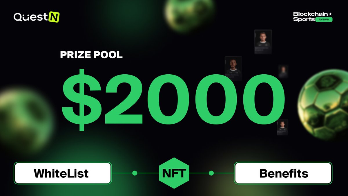Blockchain Sports - football manager in real life. Become a professional 🇧🇷 football agent. Own NFT and get rewards from players' successes. Get early access to the project!

Questn 2000$->WhiteList NFT->Airdrop
app.questn.com/quest/85175611…